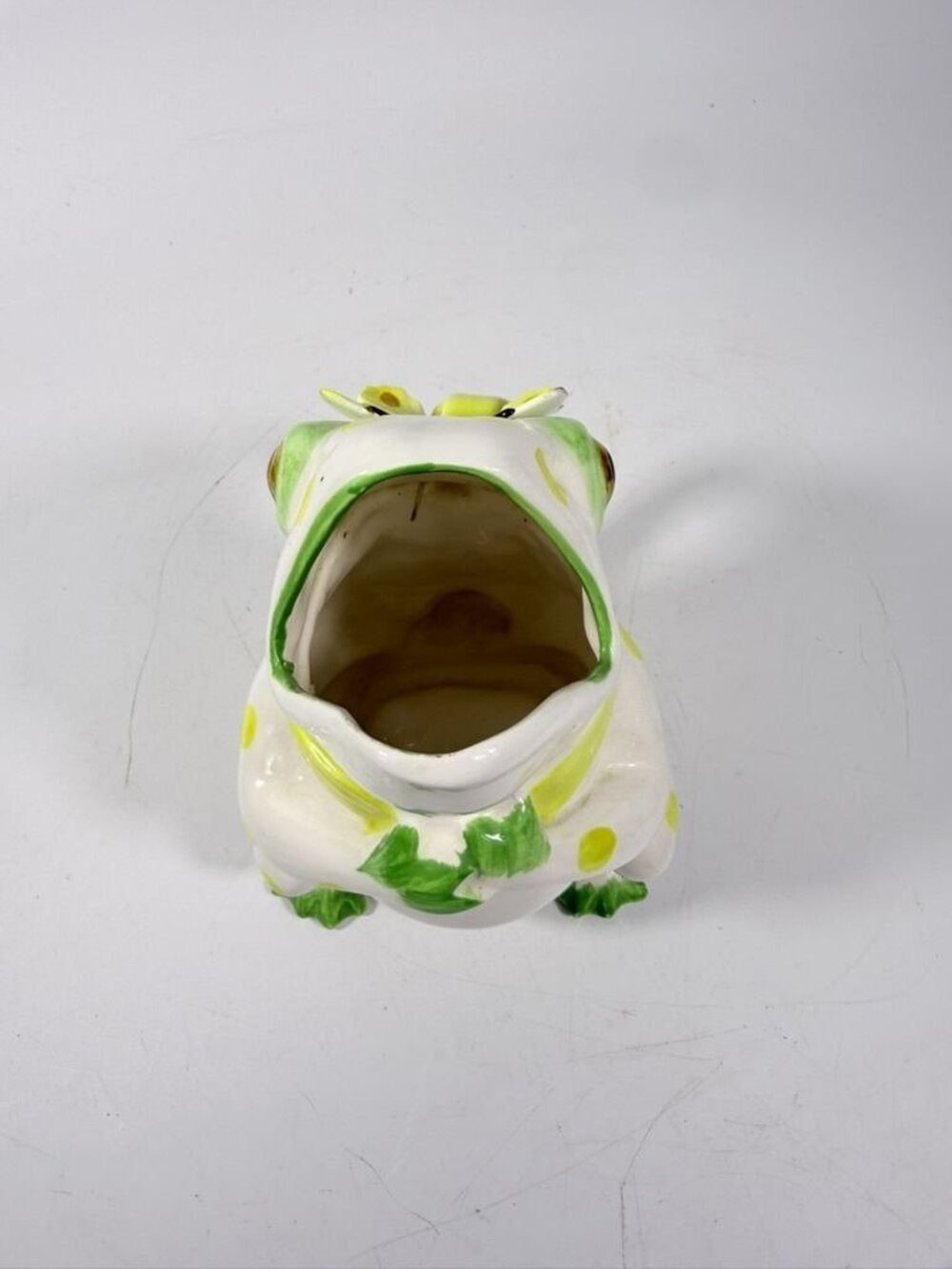 Frog Pitcher Vase Seymour Mann Hand Painted Ceramic Yellow Green Polka Dots Butt - Picture 12 of 16